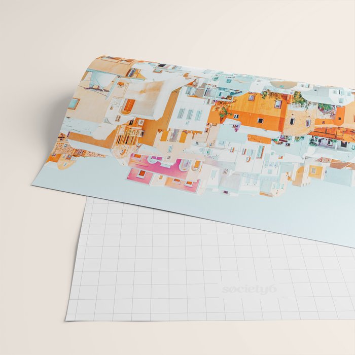 Santorini Vacay | Greece Summer Travel Architecture Buildings | Pastel Beachy Cityscape Photography Wrapping Paper Gallery Image 2