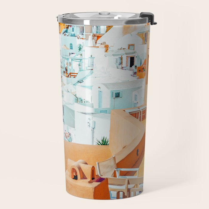 Santorini Vacay | Greece Summer Travel Architecture Buildings | Pastel Beachy Cityscape Photography Travel Mug Gallery Image 2