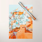 Santorini Vacay | Greece Summer Travel Architecture Buildings | Pastel Beachy Cityscape Photography Wrapping Paper Gallery Image 1