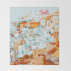 Santorini Vacay | Greece Summer Travel Architecture Buildings | Pastel Beachy Cityscape Photography Throw Blanket Gallery Image 2