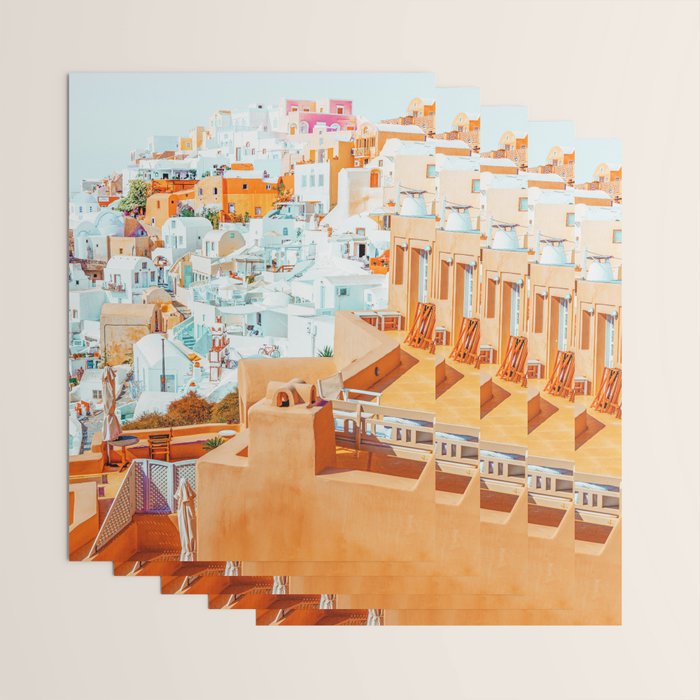 Santorini Vacay | Greece Summer Travel Architecture Buildings | Pastel Beachy Cityscape Photography Wrapping Paper Gallery Image 3