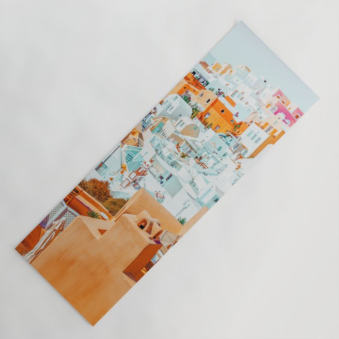 Santorini Vacay | Greece Summer Travel Architecture Buildings | Pastel Beachy Cityscape Photography Yoga Mat Gallery Image 1