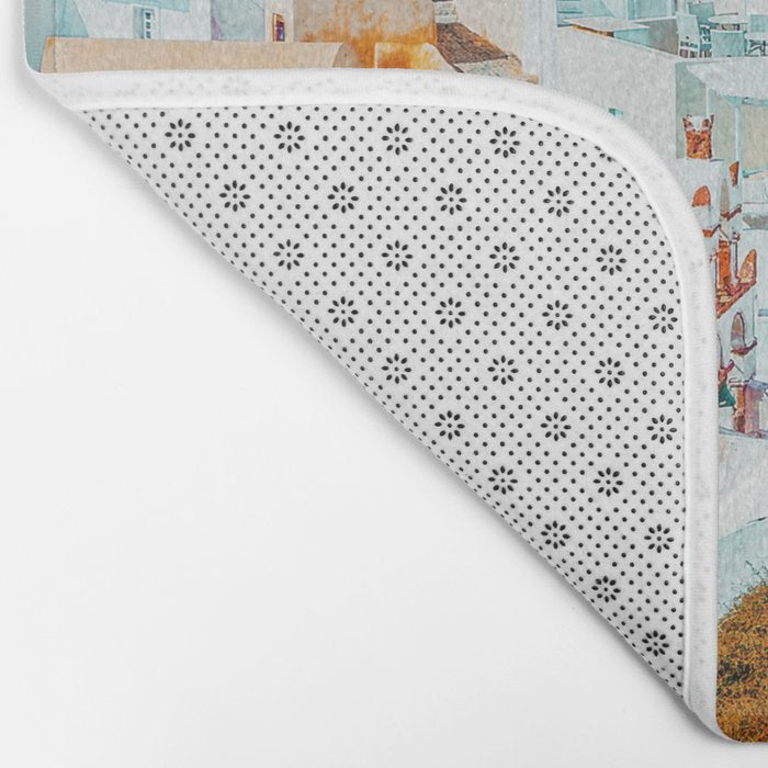 Santorini Vacay | Greece Summer Travel Architecture Buildings | Pastel Beachy Cityscape Photography Bath Mat Gallery Image 2