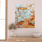 Santorini Vacay | Greece Summer Travel Architecture Buildings | Pastel Beachy Cityscape Photography Wall Tapestry Gallery Image 2