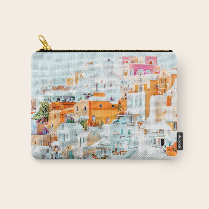 Santorini Vacay | Greece Summer Travel Architecture Buildings | Pastel Beachy Cityscape Photography Carry All Pouch Gallery Image 1