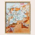 Santorini Vacay | Greece Summer Travel Architecture Buildings | Pastel Beachy Cityscape Photography Serving Tray Gallery Image 1