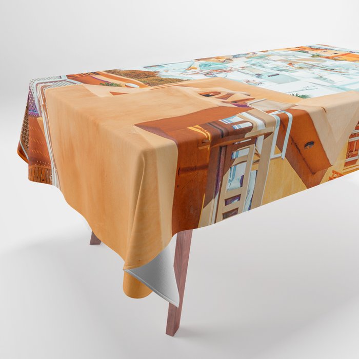 Santorini Vacay | Greece Summer Travel Architecture Buildings | Pastel Beachy Cityscape Photography Tablecloth Gallery Image 1