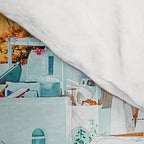 Santorini Vacay | Greece Summer Travel Architecture Buildings | Pastel Beachy Cityscape Photography Comforter Gallery Image 4