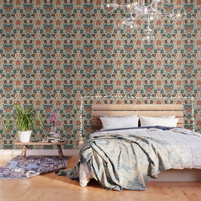 Fall Floral Pattern in Blue, Brown & Rust Wallpaper Gallery Image 3
