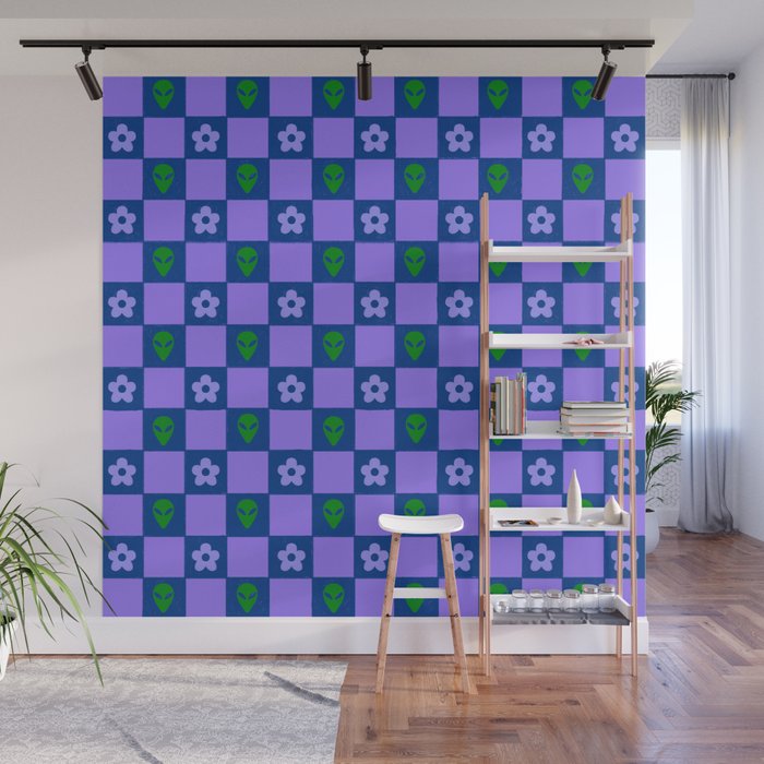Alien Daisy Checkerboard Wall Mural Gallery Image 1