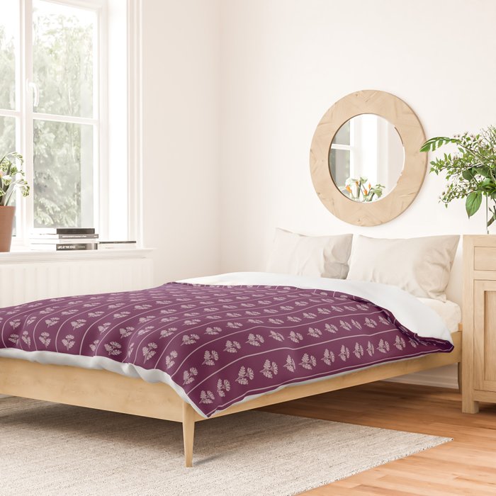 Jewel Tone Vintage Cottage Flowers and Stripes Pattern in Plum Aubergine Duvet Cover Gallery Image 2