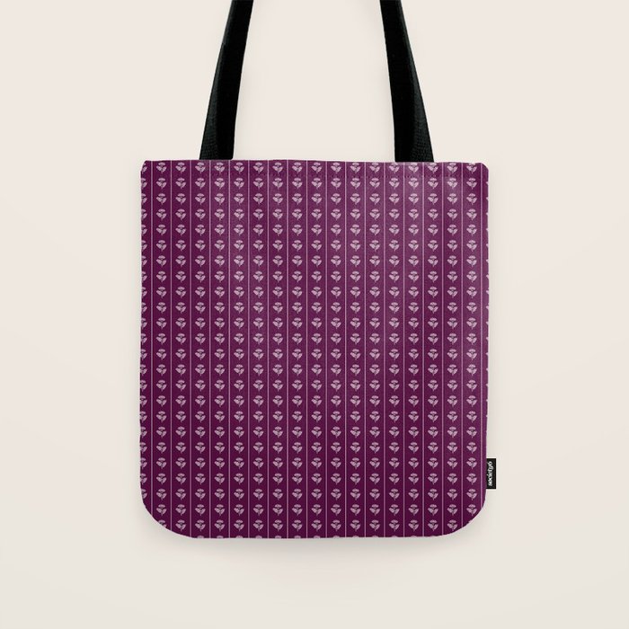 Jewel Tone Vintage Cottage Flowers and Stripes Pattern in Plum Aubergine Tote Bag Gallery Image 1