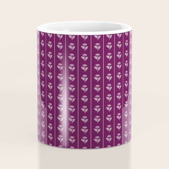 Jewel Tone Vintage Cottage Flowers and Stripes Pattern in Plum Aubergine Coffee Mug Gallery Image 4