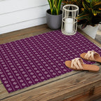 Jewel Tone Vintage Cottage Flowers and Stripes Pattern in Plum Aubergine Outdoor Rug Gallery Image 2