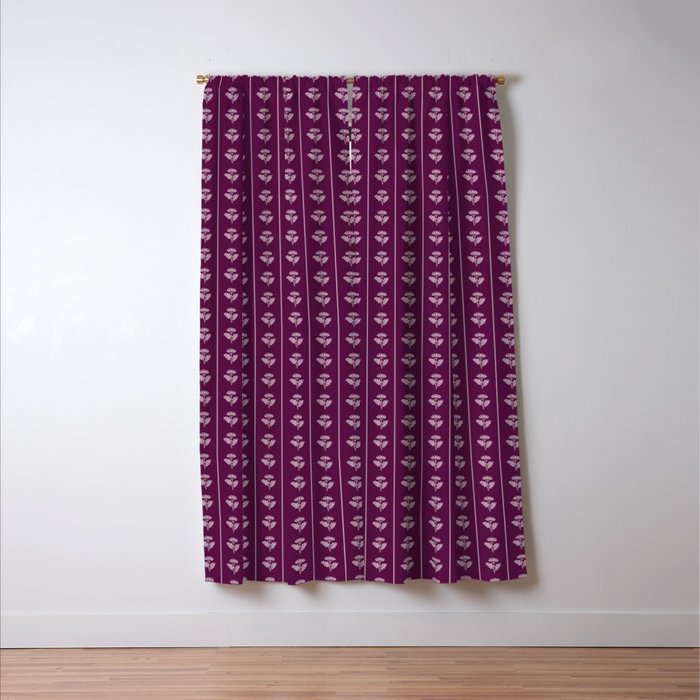 Jewel Tone Vintage Cottage Flowers and Stripes Pattern in Plum Aubergine Window Curtain Gallery Image 3