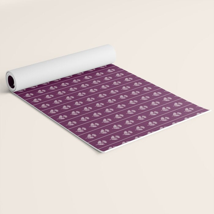 Jewel Tone Vintage Cottage Flowers and Stripes Pattern in Plum Aubergine Yoga Mat Gallery Image 2