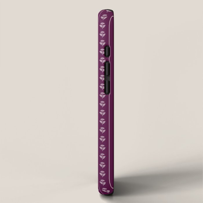 Jewel Tone Vintage Cottage Flowers and Stripes Pattern in Plum Aubergine iPhone Case Gallery Image 2