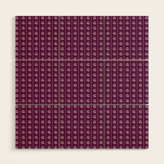 Jewel Tone Vintage Cottage Flowers and Stripes Pattern in Plum Aubergine Wood Wall Art Gallery Image 1