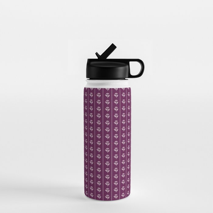 Jewel Tone Vintage Cottage Flowers and Stripes Pattern in Plum Aubergine Water Bottle Gallery Image 1