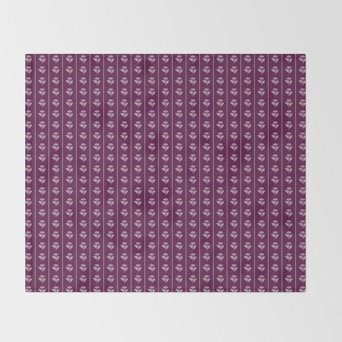 Jewel Tone Vintage Cottage Flowers and Stripes Pattern in Plum Aubergine Throw Blanket Gallery Image 2