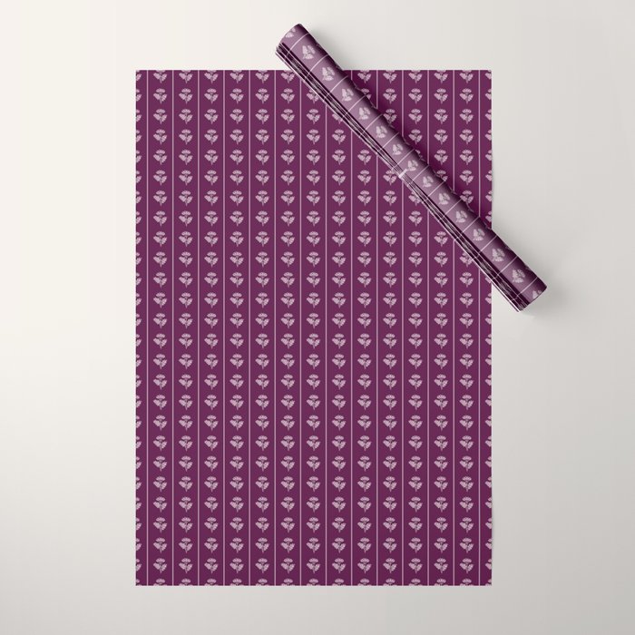 Jewel Tone Vintage Cottage Flowers and Stripes Pattern in Plum Aubergine Wrapping Paper Gallery Image 1