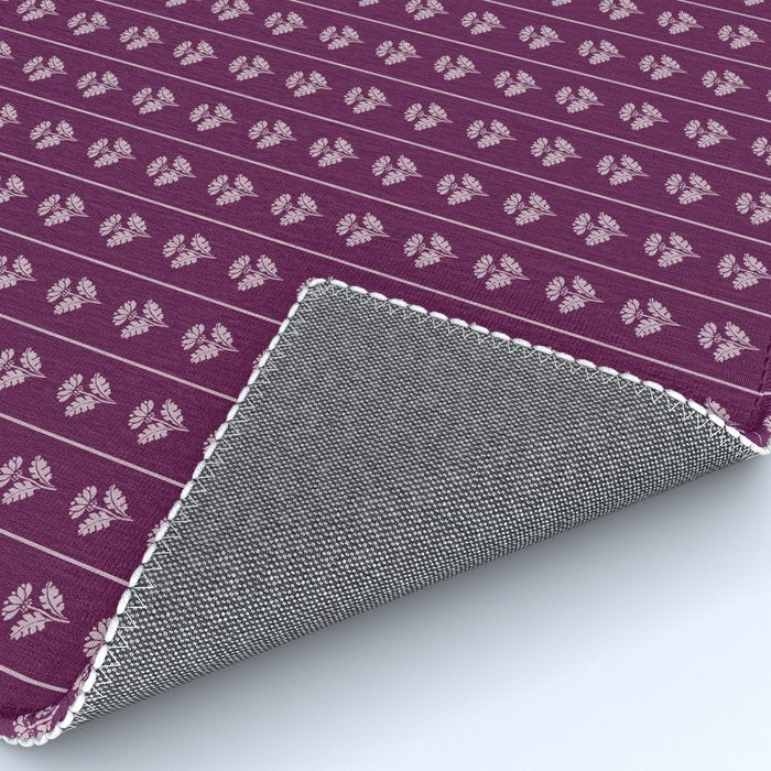 Jewel Tone Vintage Cottage Flowers and Stripes Pattern in Plum Aubergine Rug Gallery Image 4