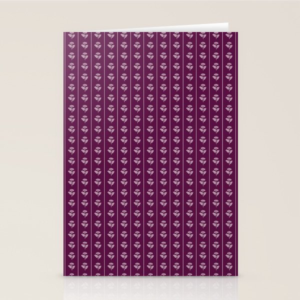 Jewel Tone Vintage Cottage Flowers and Stripes Pattern in Plum Aubergine Stationery Card Gallery Image 1