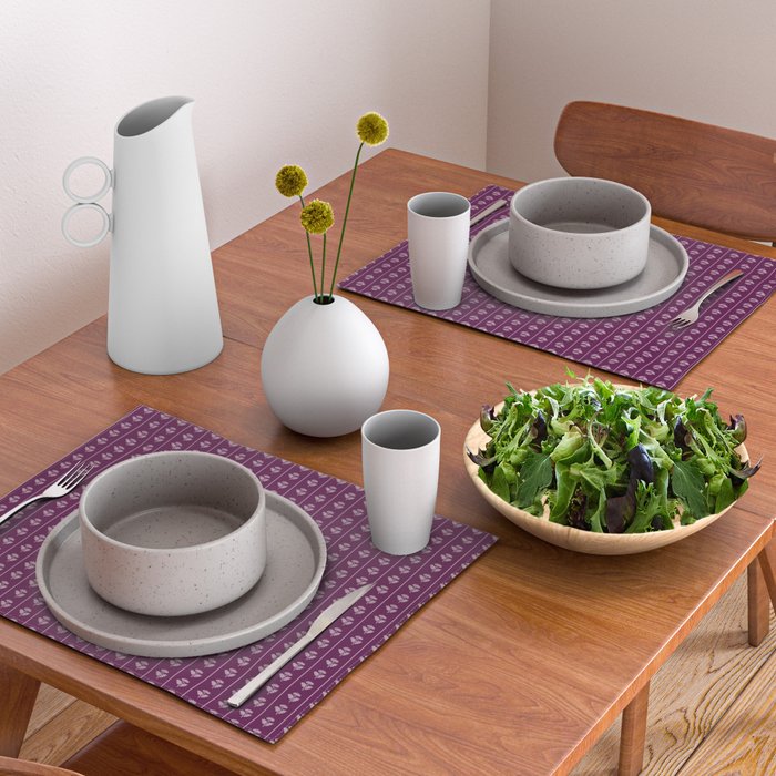 Jewel Tone Vintage Cottage Flowers and Stripes Pattern in Plum Aubergine Placemat Gallery Image 2