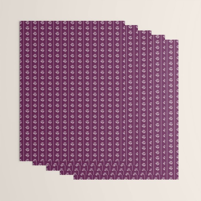Jewel Tone Vintage Cottage Flowers and Stripes Pattern in Plum Aubergine Wrapping Paper Gallery Image 3