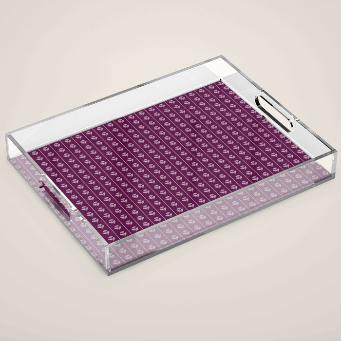 Jewel Tone Vintage Cottage Flowers and Stripes Pattern in Plum Aubergine Acrylic Tray Gallery Image 1
