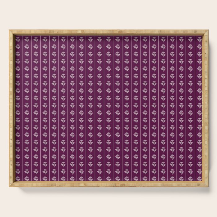 Jewel Tone Vintage Cottage Flowers and Stripes Pattern in Plum Aubergine Serving Tray Gallery Image 1