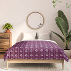 Jewel Tone Vintage Cottage Flowers and Stripes Pattern in Plum Aubergine Comforter Gallery Image 3