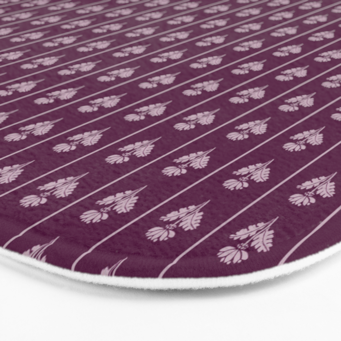 Jewel Tone Vintage Cottage Flowers and Stripes Pattern in Plum Aubergine Bath Mat Gallery Image 3