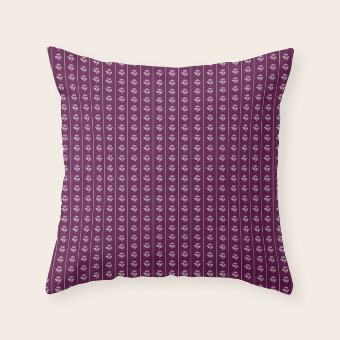 Jewel Tone Vintage Cottage Flowers and Stripes Pattern in Plum Aubergine Throw Pillow Gallery Image 6