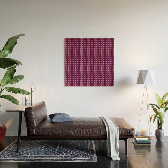 Jewel Tone Vintage Cottage Flowers and Stripes Pattern in Plum Aubergine Wood Wall Art Gallery Image 2