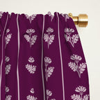Jewel Tone Vintage Cottage Flowers and Stripes Pattern in Plum Aubergine Window Curtain Gallery Image 2