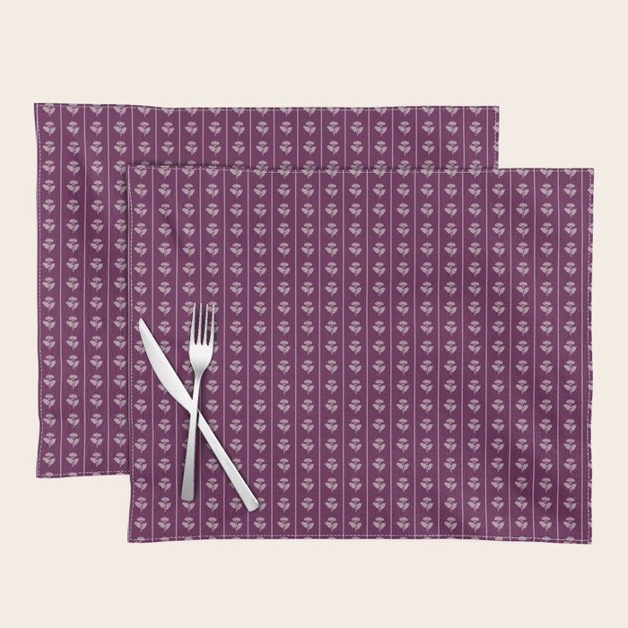 Jewel Tone Vintage Cottage Flowers and Stripes Pattern in Plum Aubergine Placemat Gallery Image 1