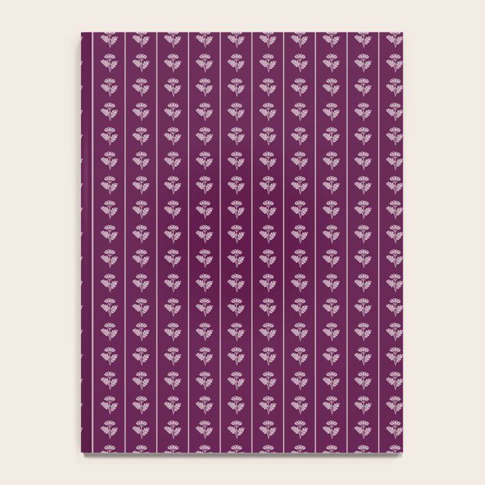 Jewel Tone Vintage Cottage Flowers and Stripes Pattern in Plum Aubergine Notebook Gallery Image 4