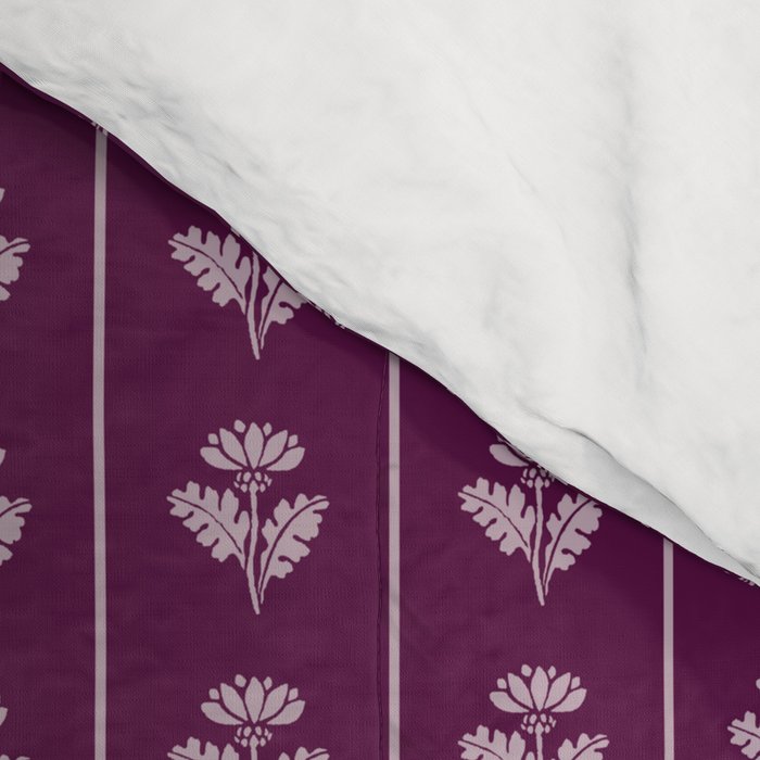 Jewel Tone Vintage Cottage Flowers and Stripes Pattern in Plum Aubergine Comforter Gallery Image 4