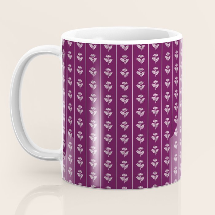 Jewel Tone Vintage Cottage Flowers and Stripes Pattern in Plum Aubergine Coffee Mug Gallery Image 3