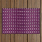 Jewel Tone Vintage Cottage Flowers and Stripes Pattern in Plum Aubergine Outdoor Rug Gallery Image 1