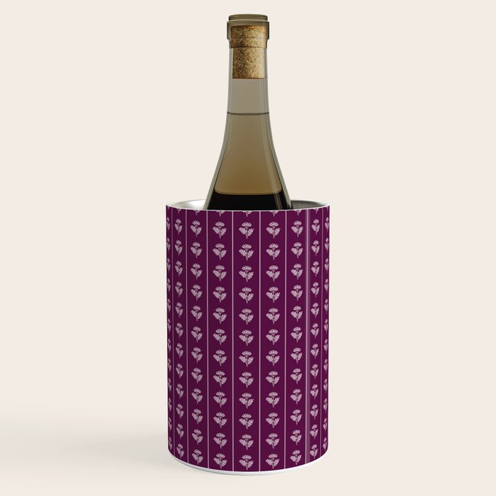 Jewel Tone Vintage Cottage Flowers and Stripes Pattern in Plum Aubergine Wine Chiller Gallery Image 1