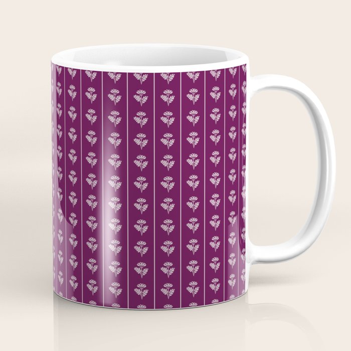 Jewel Tone Vintage Cottage Flowers and Stripes Pattern in Plum Aubergine Coffee Mug Gallery Image 1