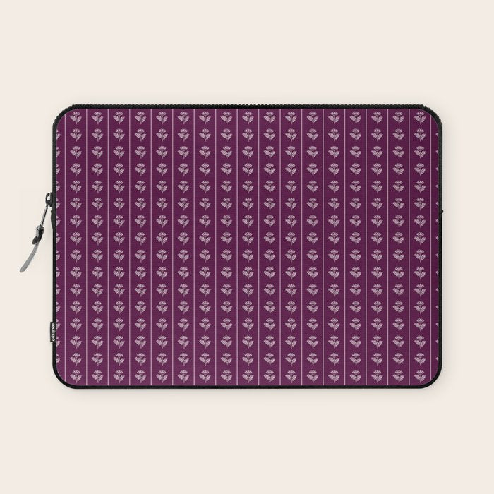 Jewel Tone Vintage Cottage Flowers and Stripes Pattern in Plum Aubergine Laptop Sleeve Gallery Image 1