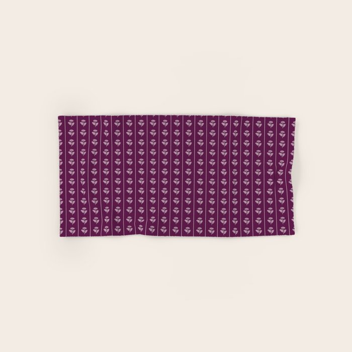Jewel Tone Vintage Cottage Flowers and Stripes Pattern in Plum Aubergine Bath Towel Gallery Image 1