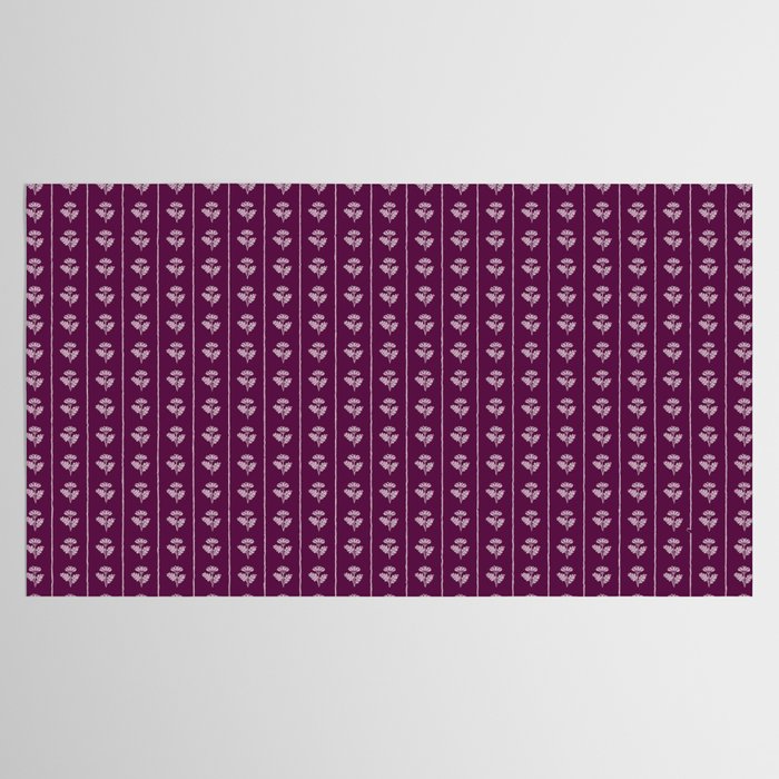 Jewel Tone Vintage Cottage Flowers and Stripes Pattern in Plum Aubergine Tablecloth Gallery Image 2