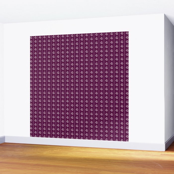 Jewel Tone Vintage Cottage Flowers and Stripes Pattern in Plum Aubergine Wall Mural Gallery Image 2