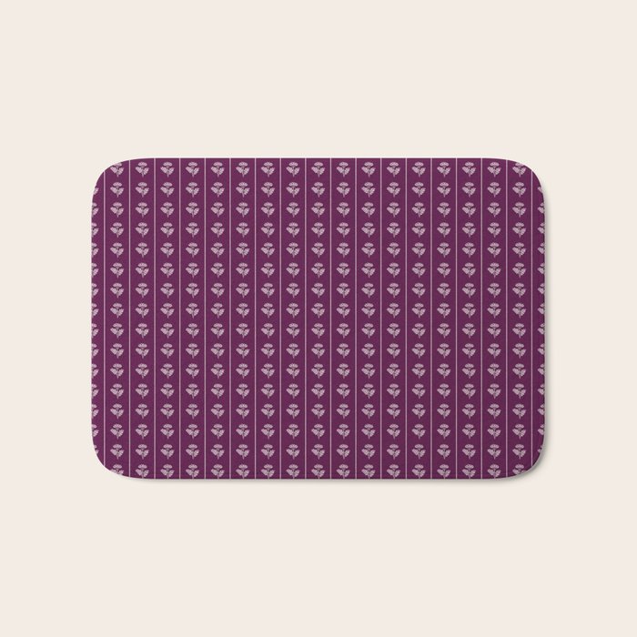 Jewel Tone Vintage Cottage Flowers and Stripes Pattern in Plum Aubergine Bath Mat Gallery Image 1