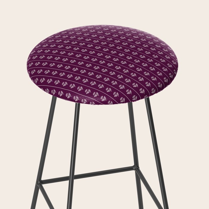 Jewel Tone Vintage Cottage Flowers and Stripes Pattern in Plum Aubergine Stool Gallery Image 2