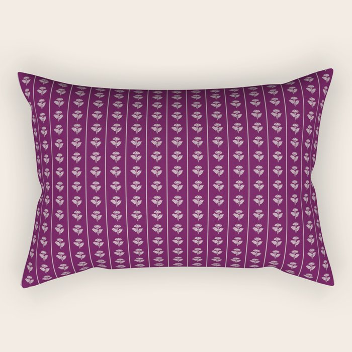 Jewel Tone Vintage Cottage Flowers and Stripes Pattern in Plum Aubergine Rectangular Pillow Gallery Image 1
